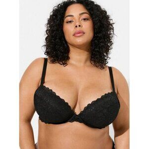 Torrid XO 48DD Bra Black Lace Plunge Padded Push Up Underwire Multiway Straps